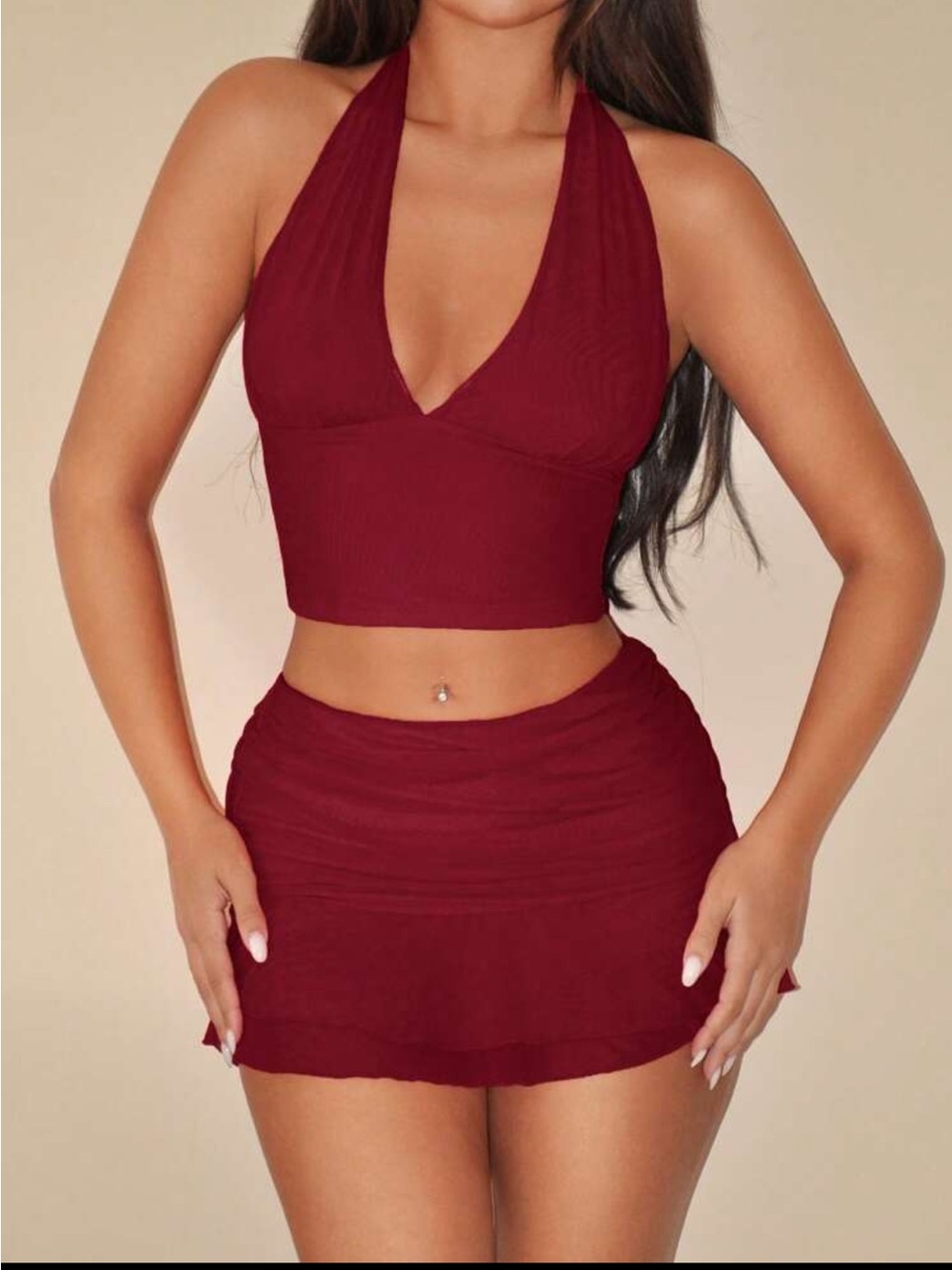 Women's Burgundy Mini Skirt - Sleek Summer Style